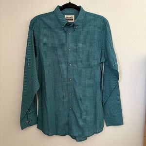 Wrangler Riata Boys XXL Teal Black Gingham Check Long Sleeve Button Down Shirt